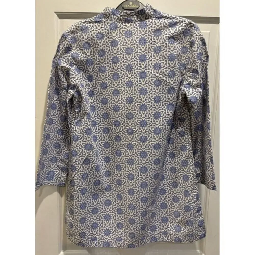 Tory Burch Blue Printed Gretchen‎ Cotton Eyelet Tunic Women's Size 10